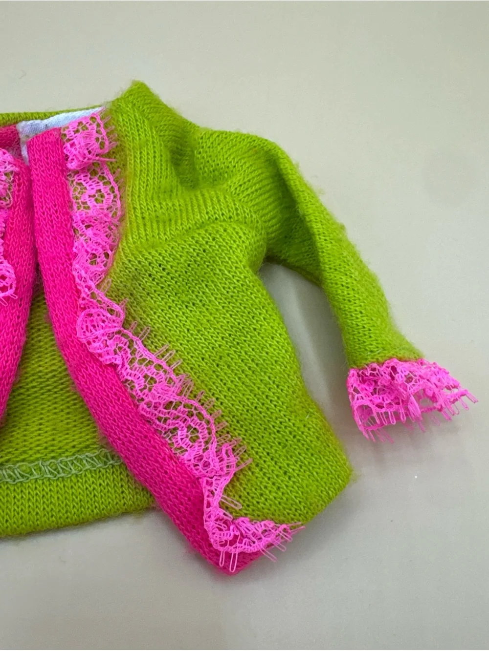MATTEL BARBIE #1858 FANCY DANCY KNIT JACKET GREEN HOT PINK  doll clothes 1968